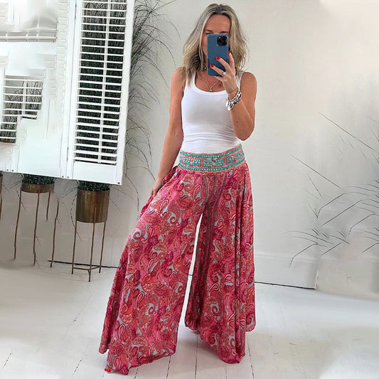 🔥50% DESCUENTO💗Pantalón holgado elástico con estampado paisley étnico