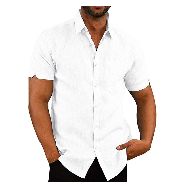 2023 Verano Nueva Camisa de Lino Transpirable de Manga Corta para Hombre