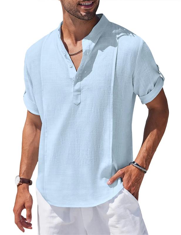 2023 Camiseta de manga corta para hombre de algodón de lino de playa casual