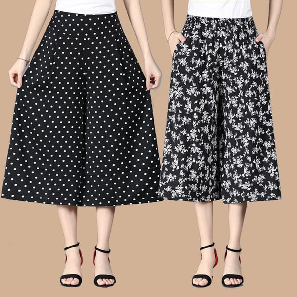 (Venta caliente-50% DE DESCUENTO) Culottes de pierna ancha de gasa plisada con cintura elástica alta para mujer