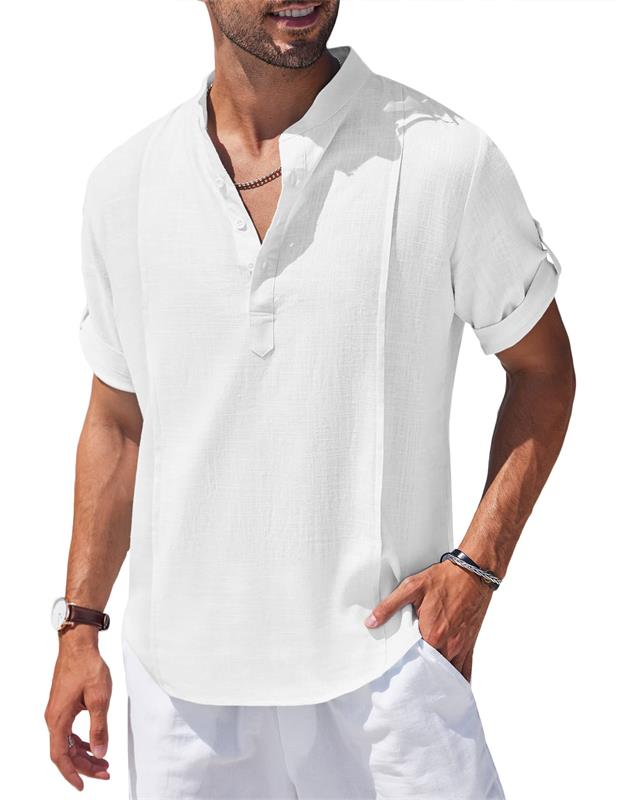 2023 Camiseta de manga corta para hombre de algodón de lino de playa casual